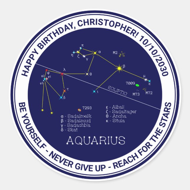 Zodiac Constellation Aquarius Classic Round Sticker (Front)
