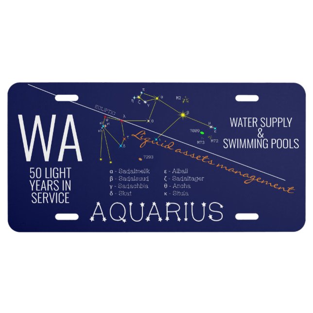 Zodiac Constellation Aquarius License Plate (Front)
