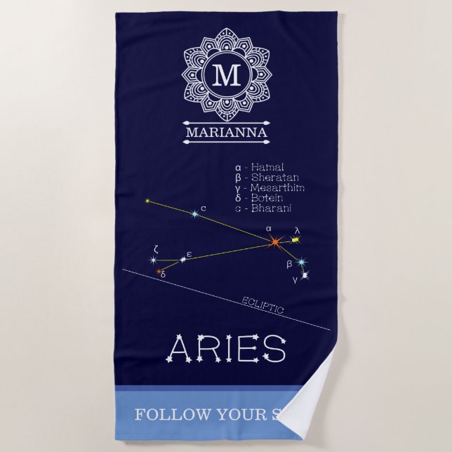 Zodiac Constellation Aries Beach Towel (Front)