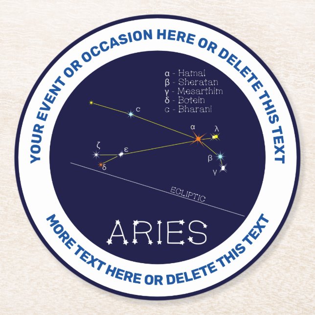 Zodiac Constellation Aries Round Paper Coaster (Front)