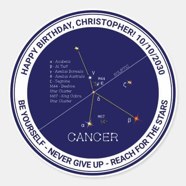 Zodiac Constellation Cancer Classic Round Sticker (Front)