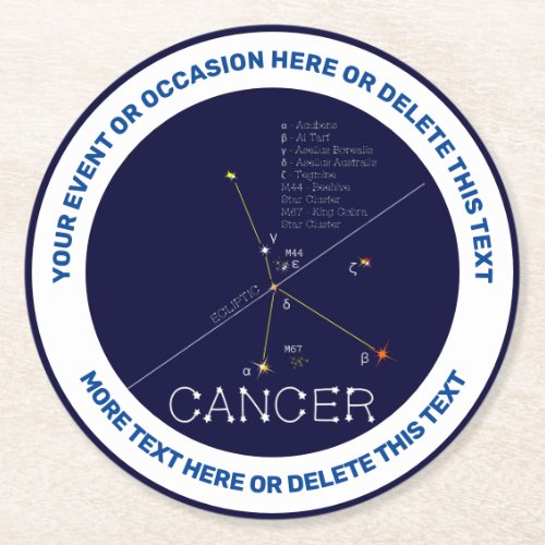 Zodiac Constellation Cancer Round Paper Coaster