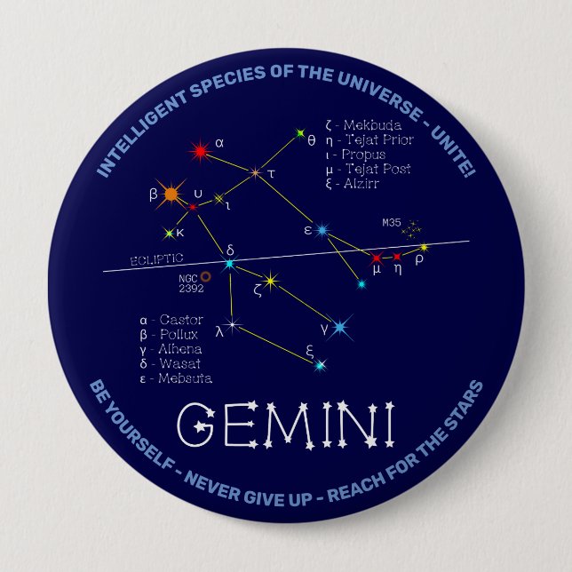 Zodiac Constellation Gemini Button (Front)