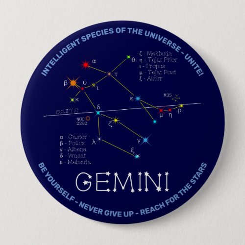 Zodiac Constellation Gemini Button