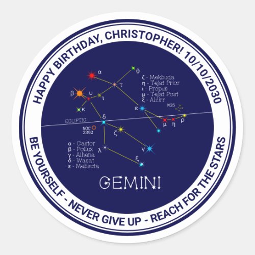Zodiac Constellation Gemini Classic Round Sticker
