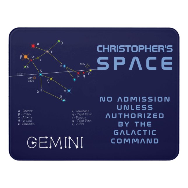 Zodiac Constellation Gemini Door Sign (Contemporary Front)