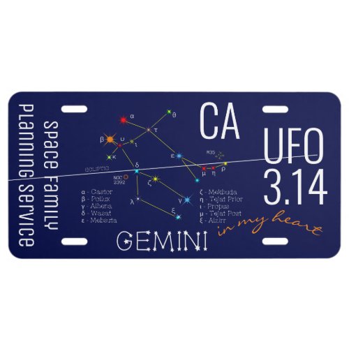 Zodiac Constellation Gemini License Plate