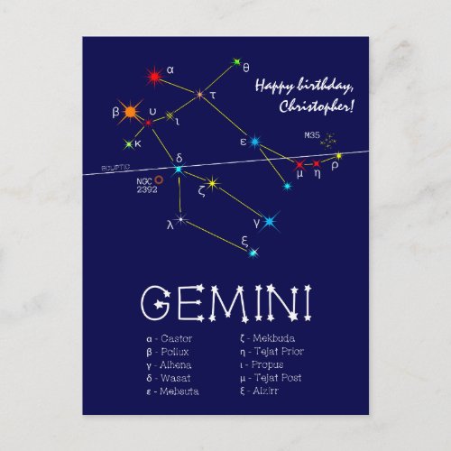 Zodiac Constellation Gemini Postcard