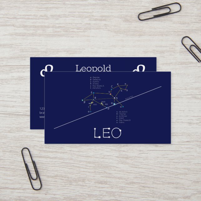 Zodiac Constellation Leo Business Card (Front/Back In Situ)