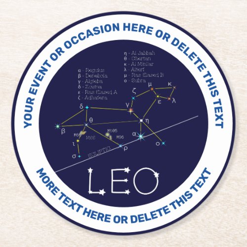 Zodiac Constellation Leo Round Paper Coaster