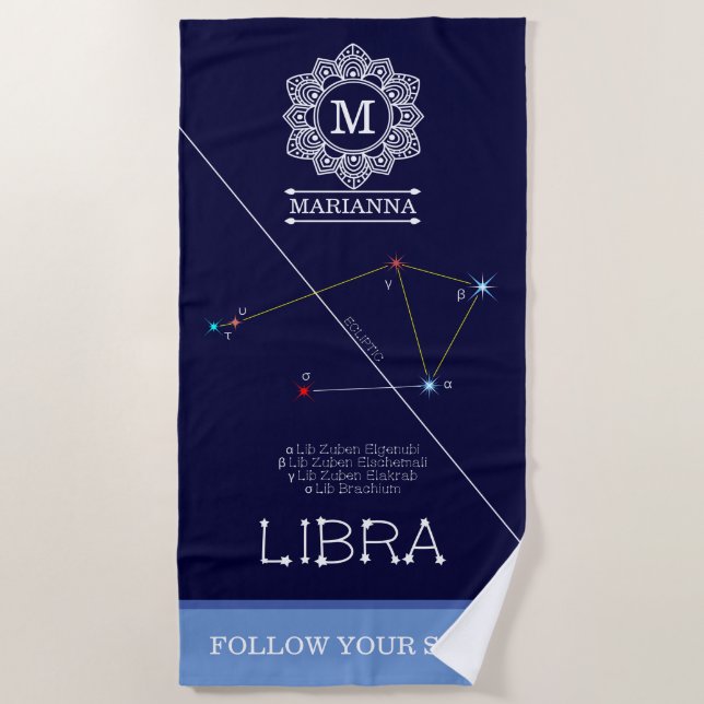 Zodiac Constellation Libra Beach Towel (Front)