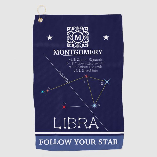 Zodiac Constellation Libra Golf Towel (Front)