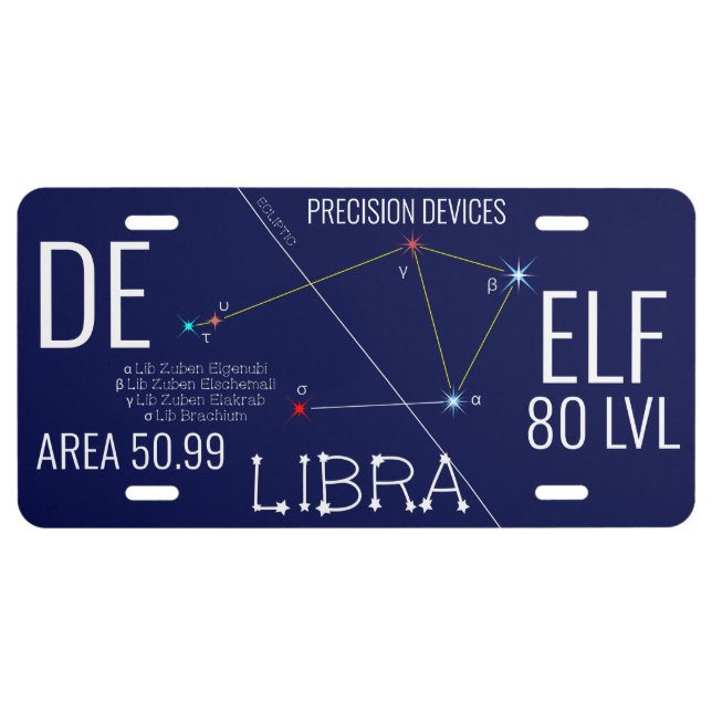 Zodiac Constellation Libra License Plate (Front)