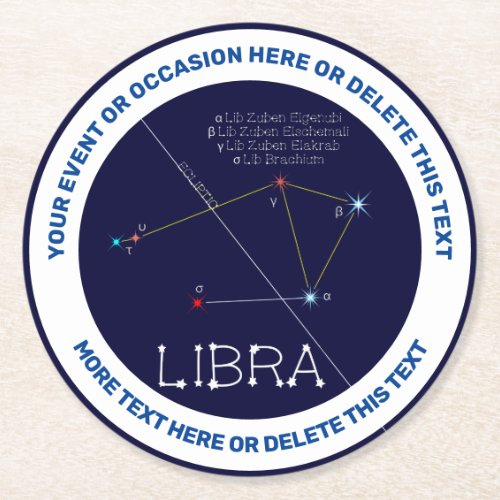 Zodiac Constellation Libra Round Paper Coaster