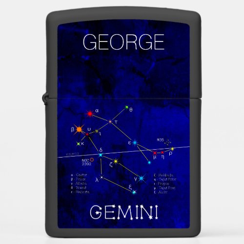 Zodiac constellation of stars GEMINI elegant Zippo Lighter