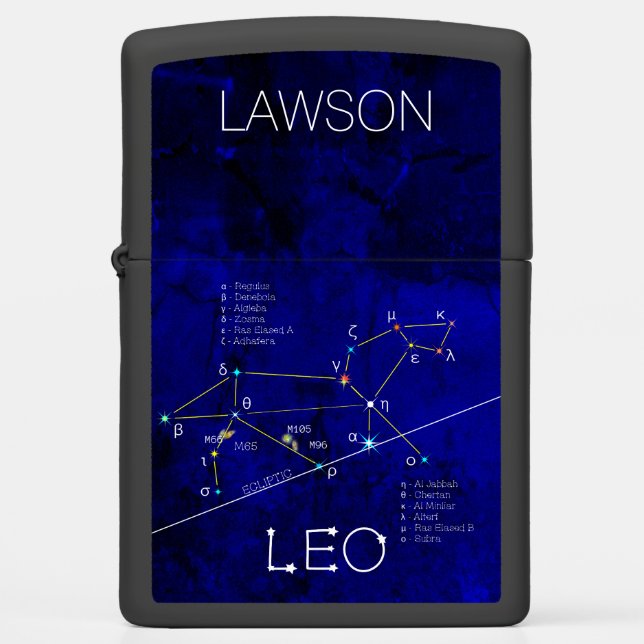 Zodiac constellation of stars LEO elegant Zippo Lighter (Front)