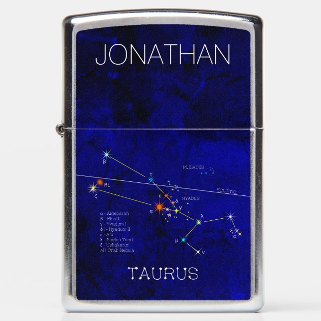 Zodiac constellation of stars TAURUS elegant Zippo Lighter (Front)
