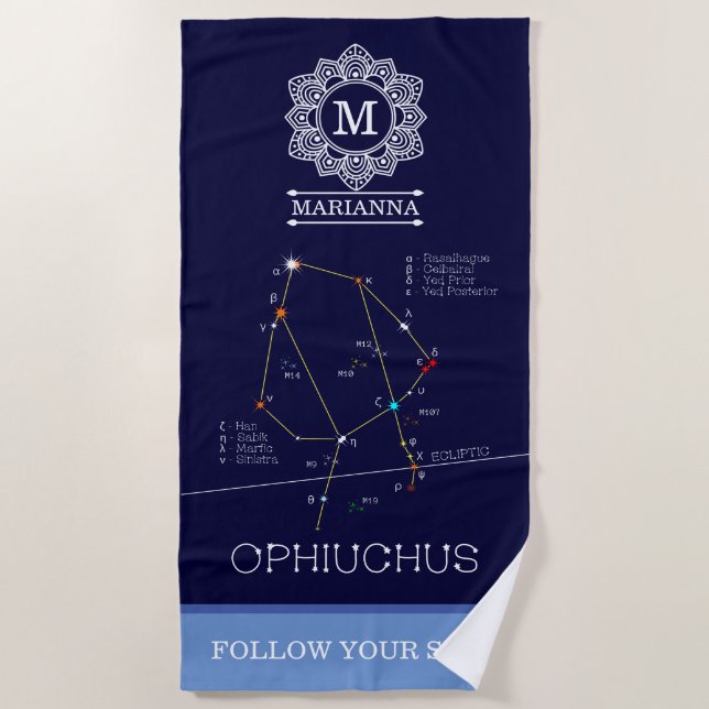 Zodiac Constellation Ophiuchus Beach Towel (Front)