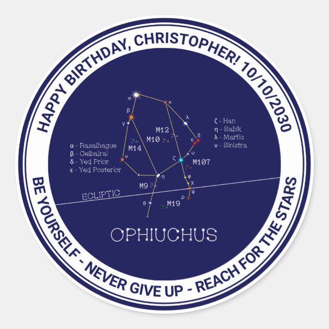 Zodiac Constellation Ophiuchus Classic Round Sticker (Front)