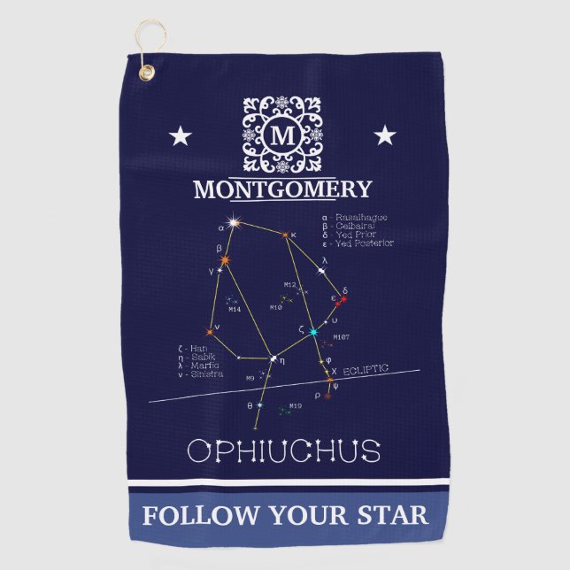 Zodiac Constellation Ophiuchus Golf Towel (Front)