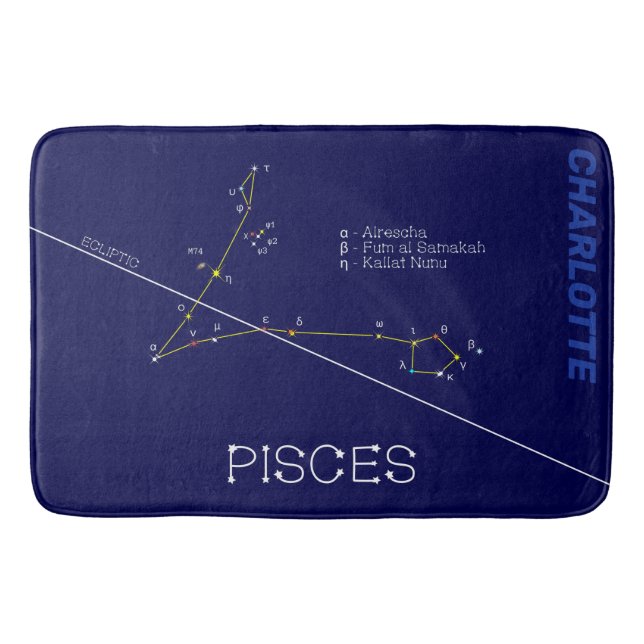 Zodiac Constellation Pisces Bath Mat (Front)