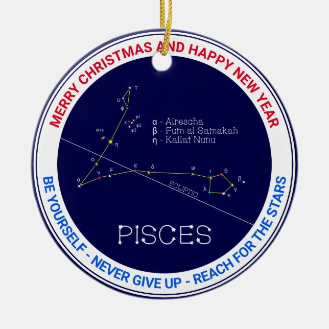 Zodiac Constellation Pisces Ceramic Ornament (Front)