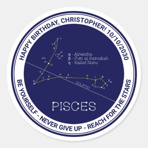 Zodiac Constellation Pisces Classic Round Sticker