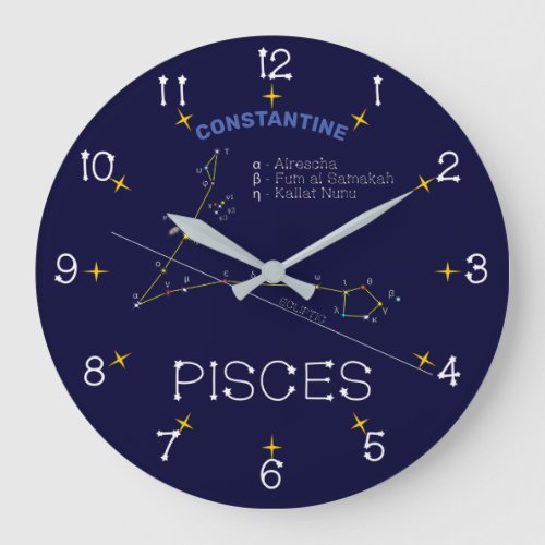 Zodiac Constellation Pisces Large Clock