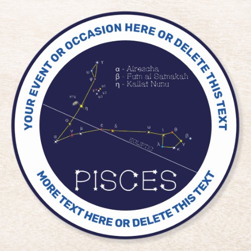 Zodiac Constellation Pisces Round Paper Coaster