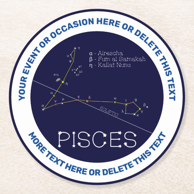 Zodiac Constellation Pisces Round Paper Coaster (Front)