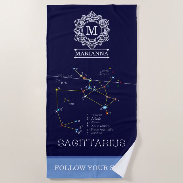 Zodiac Constellation Sagittarius Beach Towel (Front)