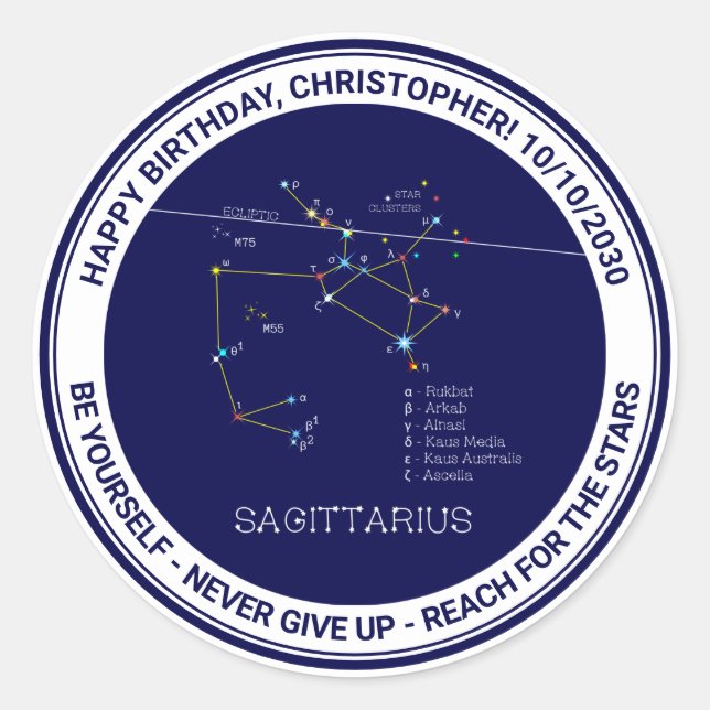 Zodiac Constellation Sagittarius Classic Round Sticker (Front)
