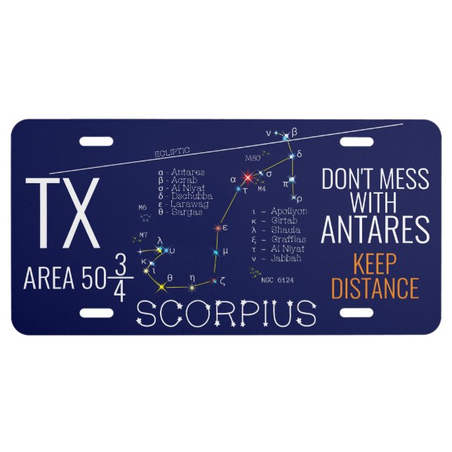 Zodiac Constellation Scorpius License Plate (Front)