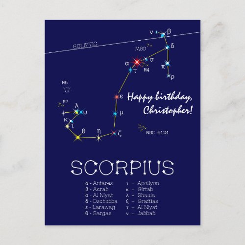 Zodiac Constellation Scorpius Postcard