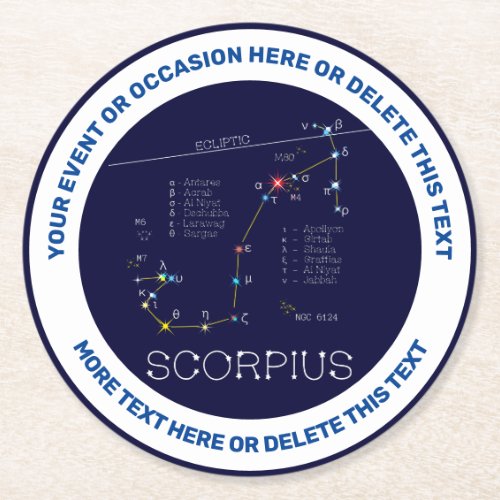 Zodiac Constellation Scorpius Round Paper Coaster