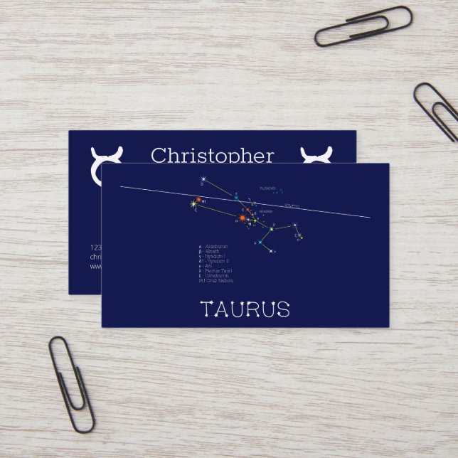 Zodiac Constellation Taurus Business Card (Front/Back In Situ)