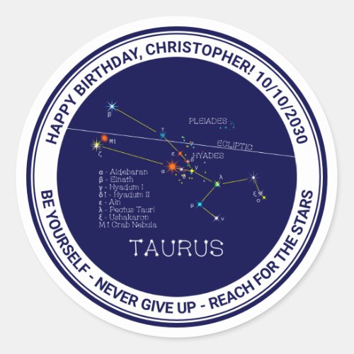 Zodiac Constellation Taurus Classic Round Sticker