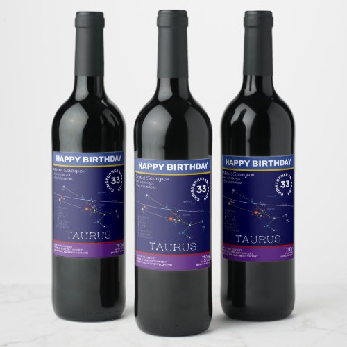 Zodiac Constellation Taurus Wine Label