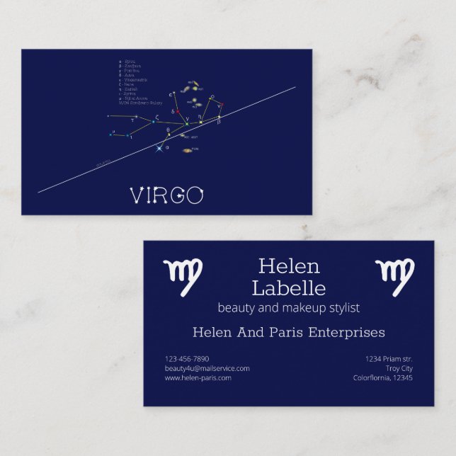 Zodiac Constellation Virgo Business Card (Front/Back)