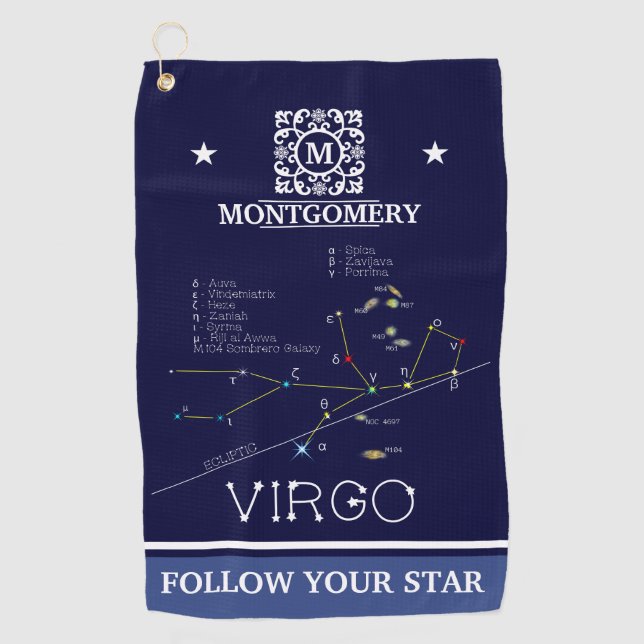 Zodiac Constellation Virgo Golf Towel (Front)