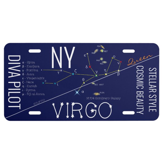 Zodiac Constellation Virgo License Plate (Front)