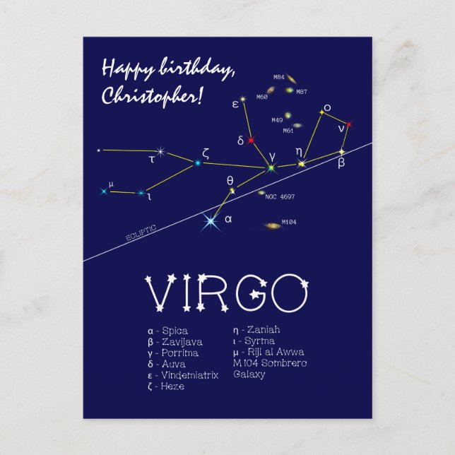 Zodiac Constellation Virgo Postcard (Front)