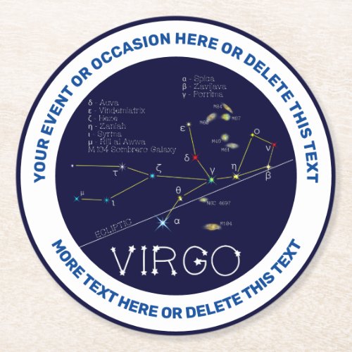 Zodiac Constellation Virgo Round Paper Coaster