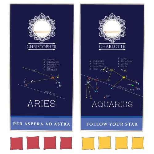 Zodiac Constellations Aries And Aquarius Cornhole Set