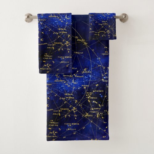 Zodiac Constellations Galaxy Bath Towel Set