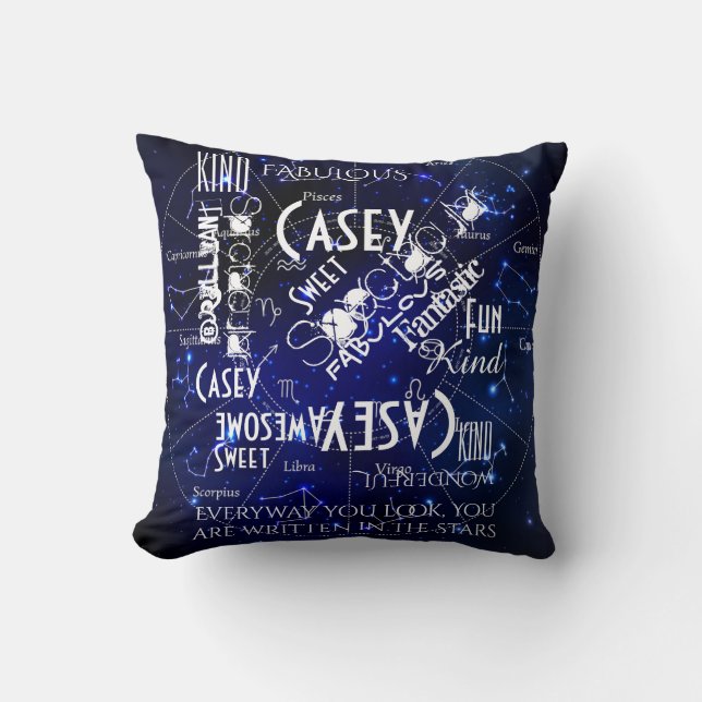 Zodiac Constellations Personalize Name and Words Throw Pillow (Front)