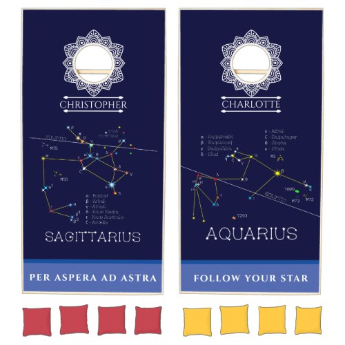 Zodiac Constellations Sagittarius And Aquarius Cornhole Set
