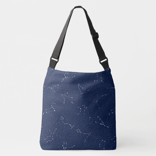 Zodiac Constellations with a Dark Blue Starry Sky Crossbody Bag (Front)