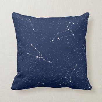 Zodiac Constellations With A Dark Blue Starry Sky Throw Pillow by Under_Starry_Skies at Zazzle