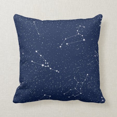 Zodiac Constellations With A Dark Blue Starry Sky Throw Pillow